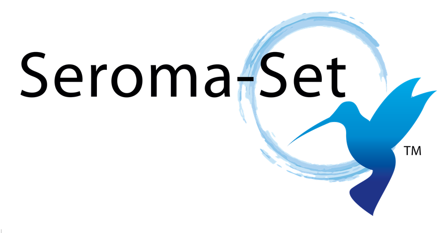 Logo for Seroma-Set med en blå kolibri og en malet cirkel