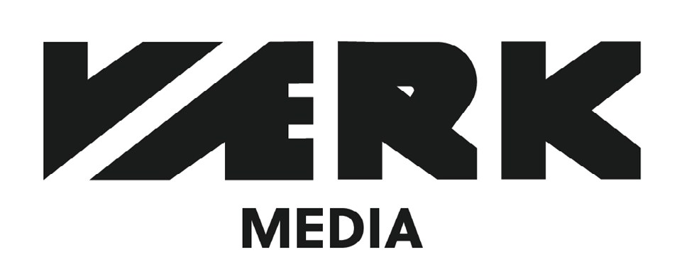 VÆRK Media-logoet i bred udgave, sort på hvidt