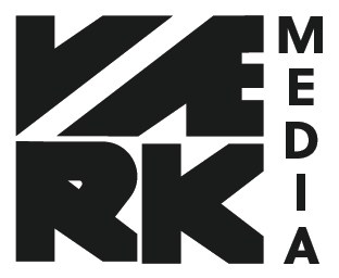 VÆRK Media-logoet i kvadratisk udgave, sort på hvidt